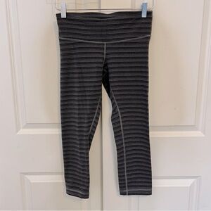Lululemon Wunder Under 4 Crop Textured Stripe Slate Leggings Grey Coal Yoga